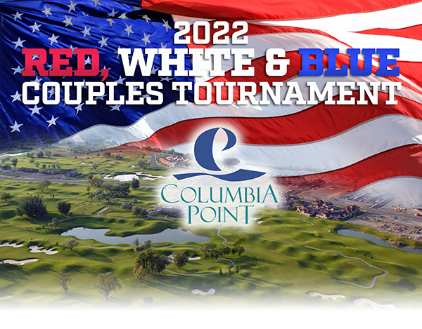 Red, White & Blue Couples Tournament headline on image for course with American flag above
